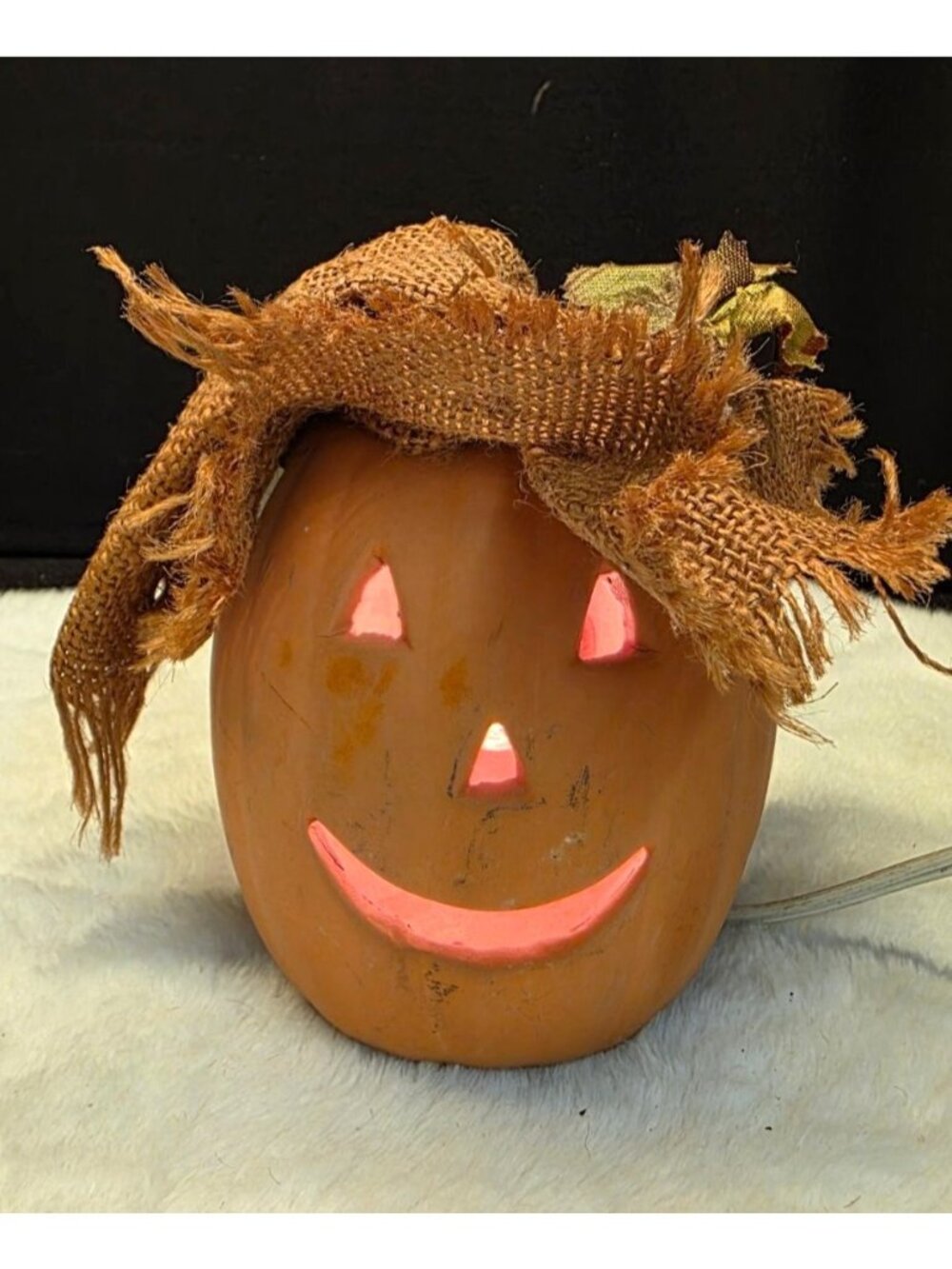 Vintage Midwest Importers Light-Up Pumpkin Scarecrow Head Terracotta Fall Decor